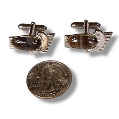 Vintage Anson Cufflinks Mens Silver Tone Brown Glass Art Deco Bullet Back