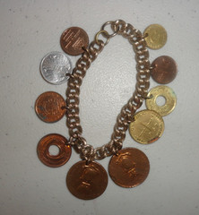 Vintage 1950/60’s Foreign Coin Bracelet 10 Coins E. Africa, India, Pakistan, Por