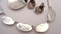 Vintage Sterling Silver Siam Niello Blue Enamel Necklace Brooch Clip Earring Set