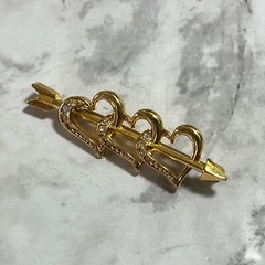 Triple Heart Arrow Brooch Vintage Avon Gold Tone Rhinestones