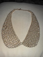 Vintage Faux Pearl Gold Beaded Rhinestone Collar Necklace