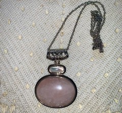 Lot 4 Pc Modern Jewelry CHUNKY ROSE QUARTZ Pendant Necklace Ears Bracelet Lot #9