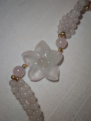 Vintage Pink Rose Quartz Hand Knotted Beaded Necklace With 2 Carved Pink Quartz