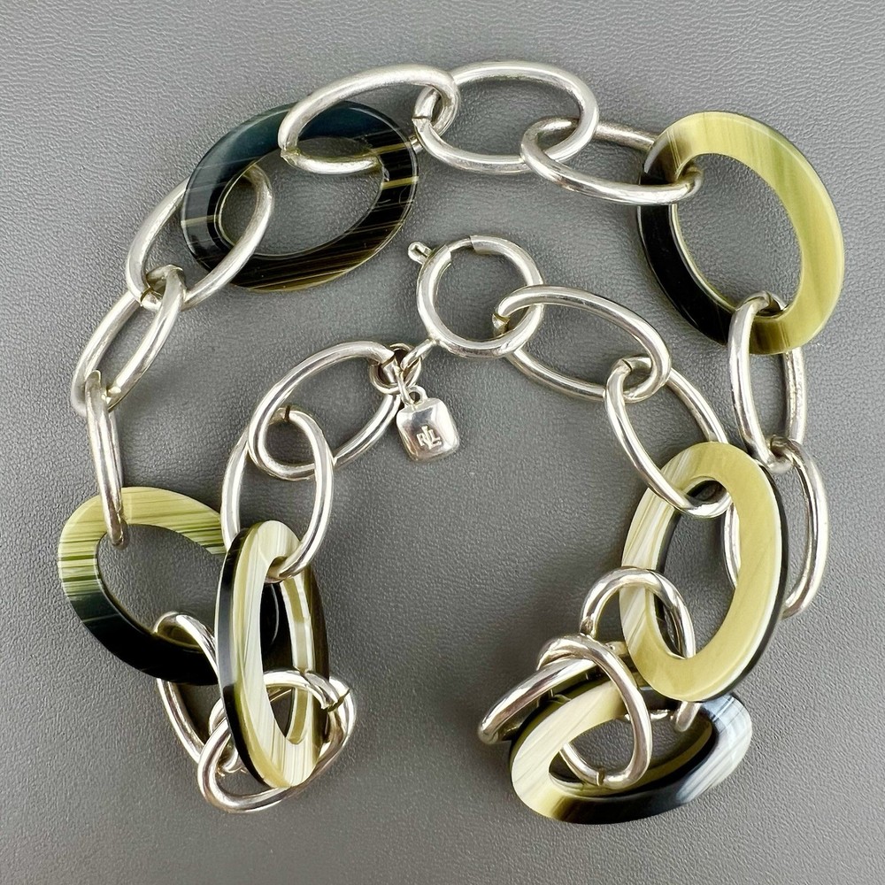 Vintage Ralph Lauren Necklace Chunky Link Buffalo Horn Silver Tone Signed 19”