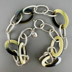Vintage Ralph Lauren Necklace Chunky Link Buffalo Horn Silver Tone Signed 19”