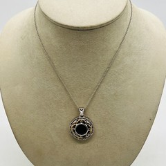Sterling Silver 925 Open Work Crystal Round Signed NF Pendant Chain Necklace JTV