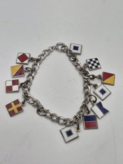 VINTAGE STERLING MARITIME CODE OF SIGNALS FLAGS CHARM BRACELET