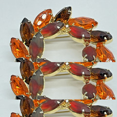 Rhinestone Wreath Brooch Marquise Frosted Red Amber Orange Gold‑Tone Mid‑Century