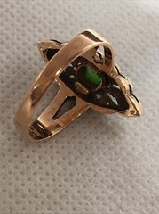 VINTAGE 14K (585) Two Tone Gold Tsavorite Garnet & Diamonds Ladies Ring 4.8gr.