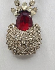 Vintage Kramer NY Red Rhinestone Statement Necklace Hollywood Regency Signed MCM