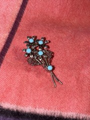 Woman’s Silver Turquoise Brooch Flower Bouquet