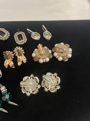 VTG EARRING LOT CLIP PIERCED Lucite Glass Rhinestones 1Pair Sterling Back SEE#15