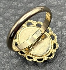 Vintage Ship Gold Tone Filigree Sea Nautical Painted Resin Oval Statement Size 6
