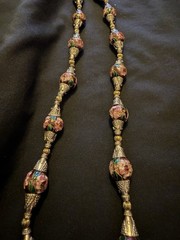 Vintage Long Cloisonné Necklace Copper Based & Wire Pewter Binding 925 Clasp