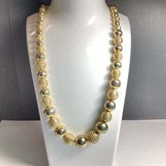 24” GOLDTONE NECKLACE GRADUATED BEADS METAL BEADS ON CHAIN