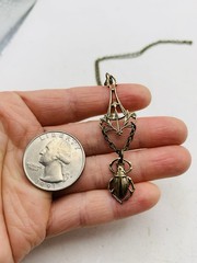 Vintage Egyptian Revival Art Nouveau Lavalier Filigree Scarab Beetle Necklace