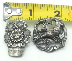 Birds & Blooms Pin Lot Of 2 Limited Edition Brooches Pewter Bird an Flowers