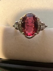 Vintage White Gold Plated Pink Tourmaline & CZ Victorian Style Cocktail Ring 5