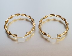 VTG 925 FAS Hoop Earrings 1.25in Sterling Silver 5g Gold Vermeil Twisted Round