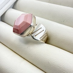 Jay King Ring Pink Stone Hexagon Carved size 8 Sterling Silver 925 Geometric
