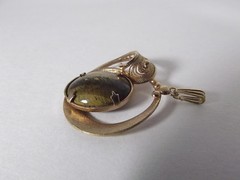 Gold Filled Filigree Tigers Eye Pendant Charm for Necklace 12/20 GF Signed JJJ