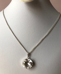 VINTAGE LARGE ROCK CRYSTAL COLORLESS WHITE QUARTZ PENDANT NECKLACE STERLING SLVR