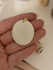 Vintage Pink Rose Hand Painted Porcelain Pendant and Gold Tone Ring – Size 7