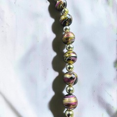 Vintage Marbled Lucite Bead Necklace Black Gold Pink Silver 24″ Mid Century