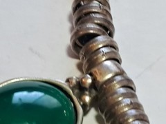 Vintage Old Pawn Necklace w 1″ Green Stones, Hand Made Coin Silver Settings 18″