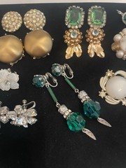 VTG EARRING LOT CLIP PIERCED Lucite Glass Rhinestones 1Pair Sterling Back SEE#15