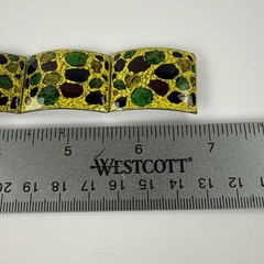 1950s 1970s MCM Enamel Copper Bracelet West Germany Mosaic Pattern Green Yellow