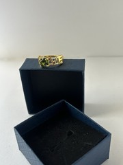 Vintage Green Cubic Zirconia Ring Gold Plated Womens Size 8.5