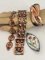 Vintage Copper Jewelry Lot Bold Statement Signed Unsigned Bracelets Earrings