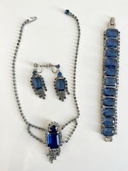 Vintage Juliana Sapphire Blue Rhinestones 3 Piece Set Necklace Earrings Bracelet