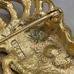 Vintage Sphinx Lion Head Brooch Gold Tone Enamel Rhinestone Eye Signed Jewelry
