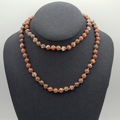 Jasper Stone Varied Brown Hues Hand Knotted Beaded Over the Head Necklace 30 In