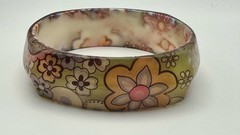 Chunky Floral Resin Bangle Bracelet Wide Acrylic Lucite? Statement Jewelry 60’s