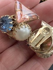Vintage Clip On Earrings Lot 6 Sets Gold Tone Glass Acrylic 1 Signed Coro