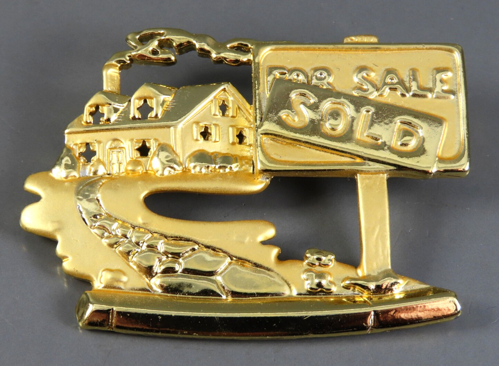 VTG AJC Gold Tone Brooch Pin FOR SALE SOLD HOUSE Realtor Sign in Yard HOME