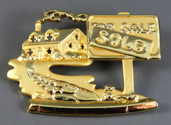 VTG AJC Gold Tone Brooch Pin FOR SALE SOLD HOUSE Realtor Sign in Yard HOME