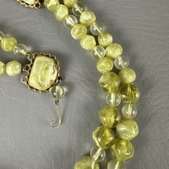 Vintage Necklace Earring Set Lime Green Marbled Lucite Double Strand Clip On