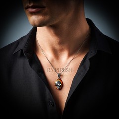 925 Sterling Silver Flaming Skull Pendant Black Moissanite Hip Hop Charm Unisex