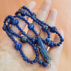 Vintage Lapis Lazuli 20” Long Necklace with Horn Pendant 32g Beauty