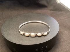 White Fire opal 5 stone hinged sterling silver vintage bangle Bracelet