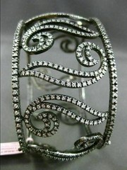 ESTATE WIDE 5.30CT DIAMOND 14K BLACK GOLD 3D FILIGREE MULTI LEAF BANGLE BRACELET