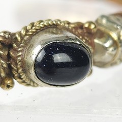 Vintage Braided Mixed Metals Bangle Bracelet Blue Goldstone Tiger Eye Stone Cuff