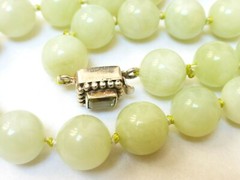 Chinese Green 12mm Jade Beads Necklace, Sterling Clasp,18″