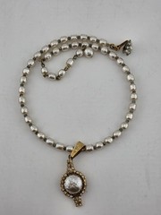 Vintage 1950’s Miriam Haskell Glass Pearl Necklace/ Chocker Rhinestone Pendant