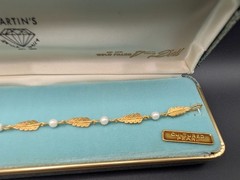 Vintage Van Dell 12K Gold Filled Cultured Pearl Leaf Bracelet NIB Mid-Century