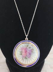 Antique French Guilloche 935 Sterling Silver Enamel Floral Locket Pendant